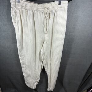 H&M women linen pants xxl white pinstripe coastal beachy vacation pockets